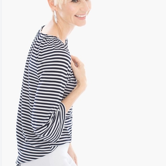 Chicos/ Stripe Off-The-Shoulder Top/ Blue & White Classic / size 1 - Picture 5 of 14